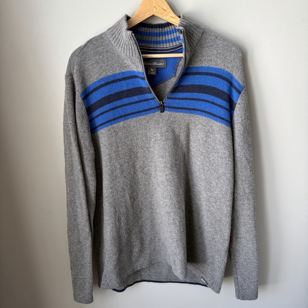 Eddie Bauer Striped Wool Blended Pullover Quarter Zip‎ Jacket Mens Medium